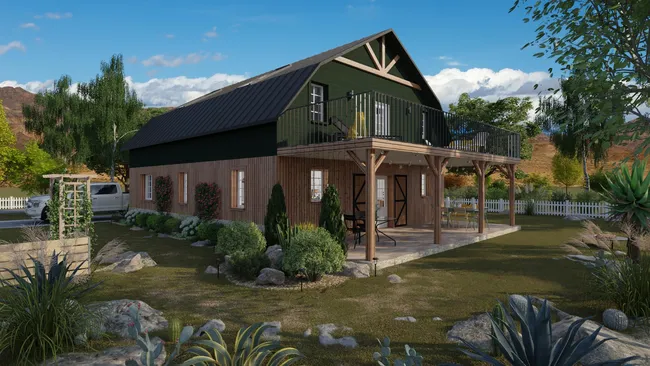 3D render of a rustic barndo designed with Cedreo