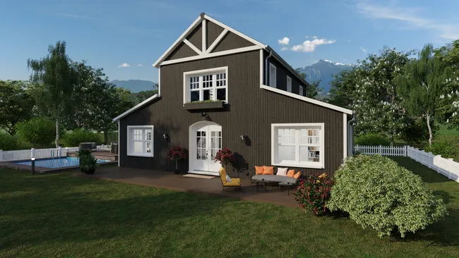 3D render of a barndominium house styme designed with Cedreo