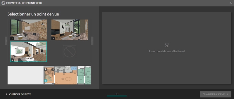 Interface du logiciel Cedreo choix des points de vue intérieur