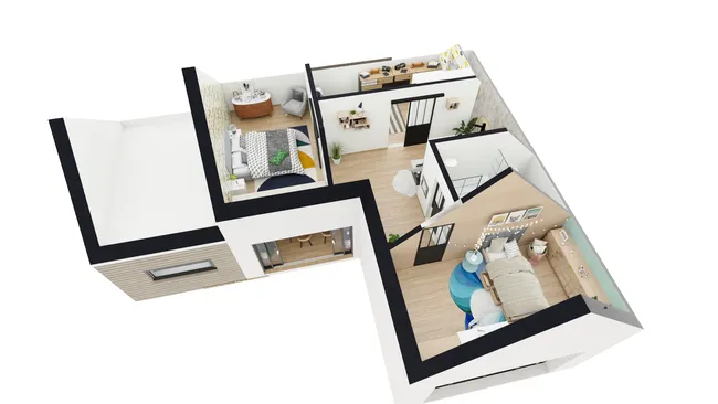 Plan 3D d'une maison avec de combles aménagés réalisé avec Cedreo