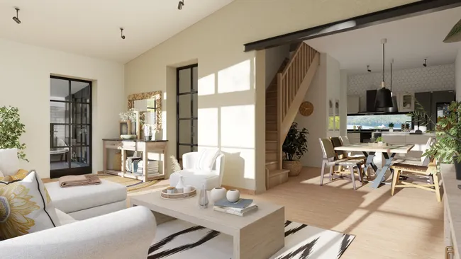 Réalisation d'un visuel 3D d'un séjour avec une extension de salon sur le logiciel Cedreo