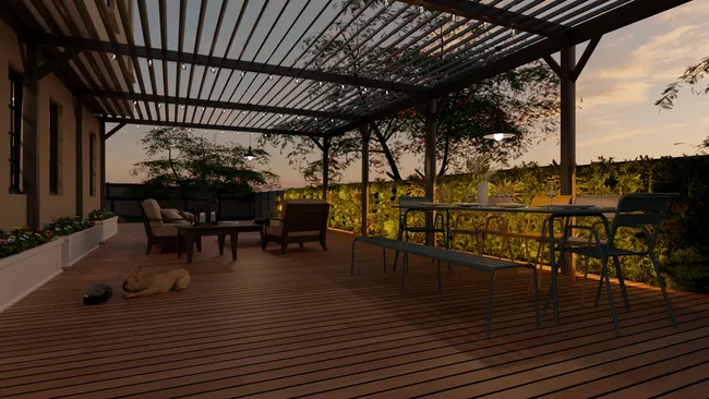 3D render of a tradiotnnal wood deck designed with Cedreo