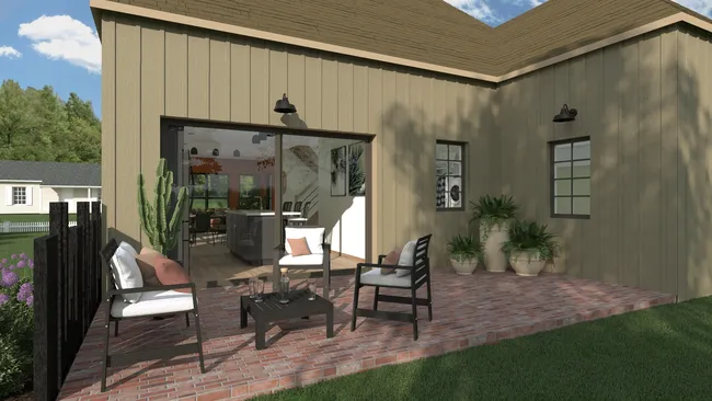3D render of a backyard patio designed with Cedreo