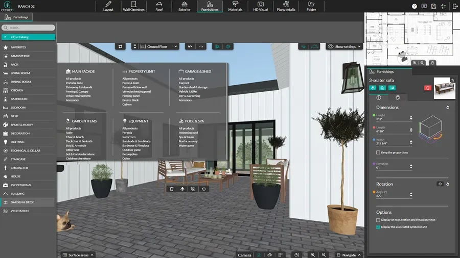 screenshot of cedreo software - patio furnishing