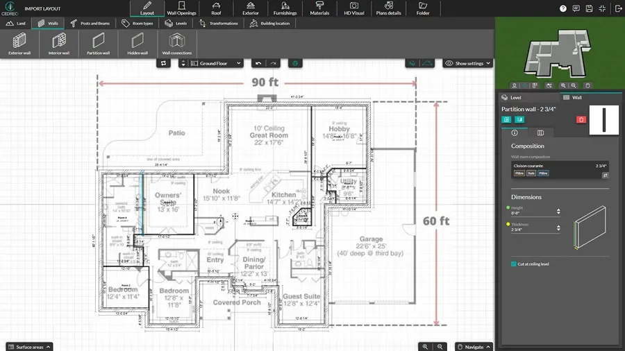 screenshot Cedreo software - import existing layout and draw