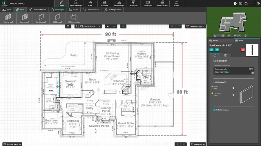 screenshot Cedreo software - import existing layout and draw