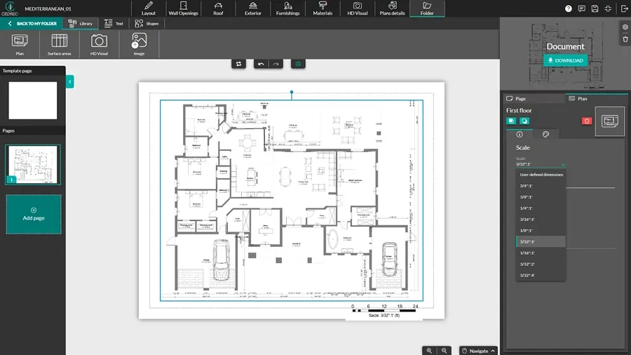 screenshot Cedreo software - scaled plans