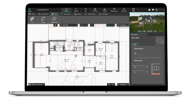 vue de l'interface logiciel Cedreo à l'étape tracé