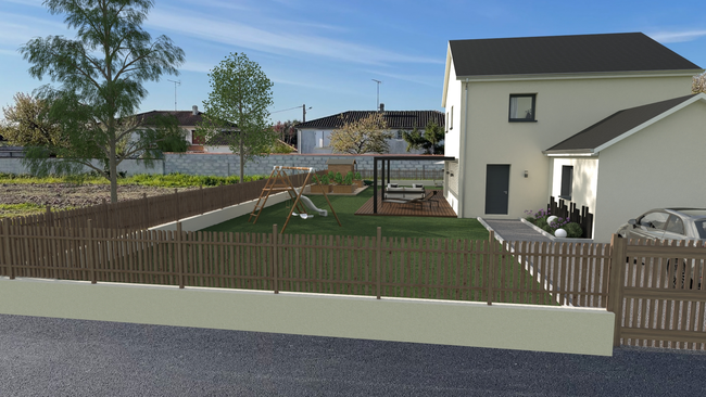 Rendu Avec insertion paysagère d'une maison moderne neuve avec le logiciel Cedreo
