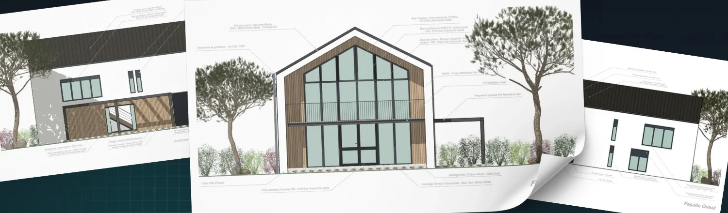 Plans de façades annotés et illustré réalisé avec le logiciel Cedreo