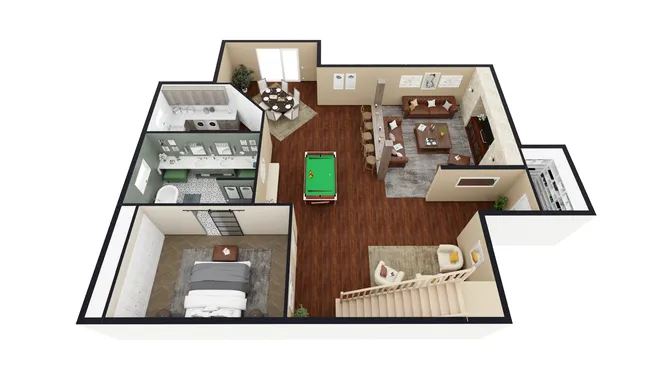 3D floor plan of a guest suite basement designed with Cedreo