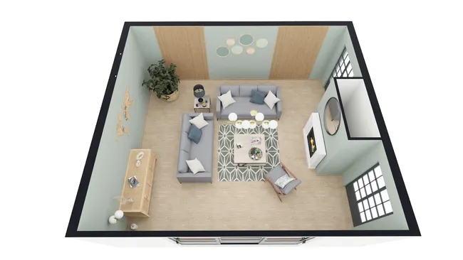 3D floor plan of a coastal livingroom designed with Cedreo