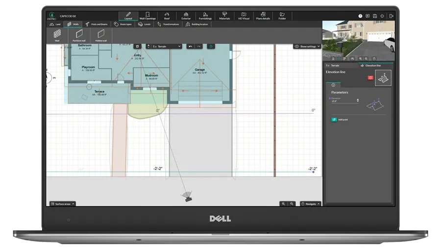 Cedreo software interface - terrain modeling