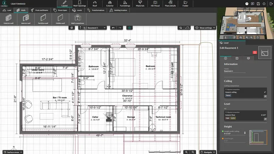 Screenshot cedreo interface - draw basement