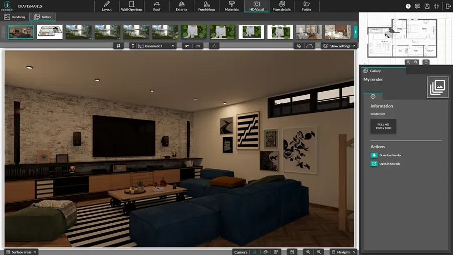 Screenshot cedreo interface - render basement