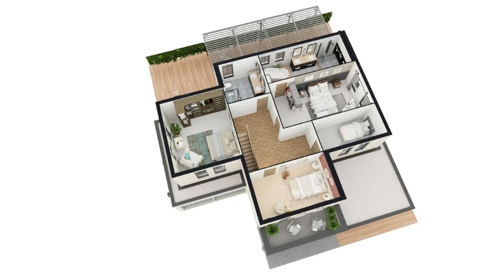 Plan d'étage en 3D réalisé avec le logiciel Cedreo