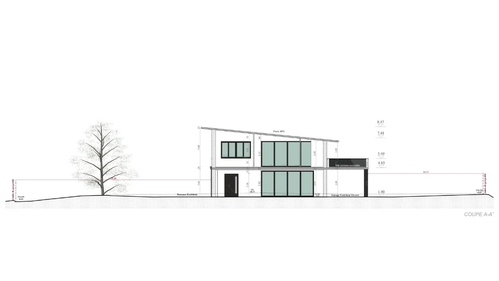 Plan de coupe d'une maison moderne réalisé par Cedreo