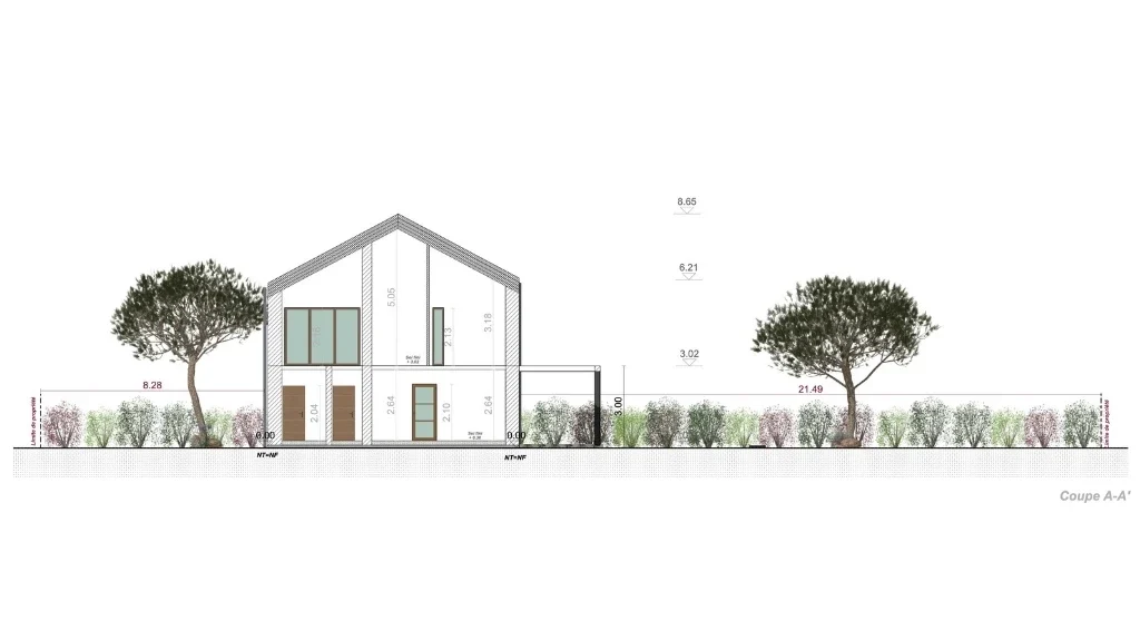 Plan de coupe maison contemporaine à deux niveaux réalisé avec le logiciel Cedreo