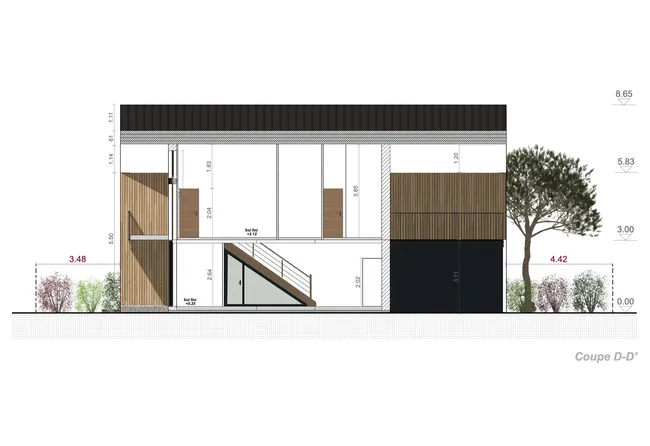 Plan de coupe d'un maison moderne individuelle réaliser avec le logiciel Cedero