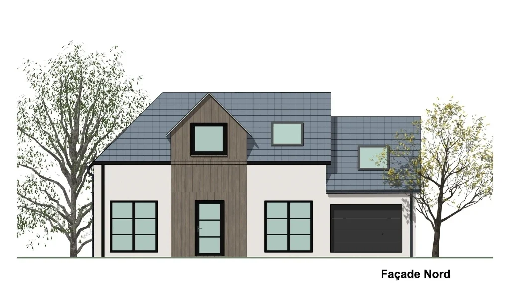 Plan de façade Nord d'une maison neuve avec combles aménagés réalisé par le logiciel Cedreo