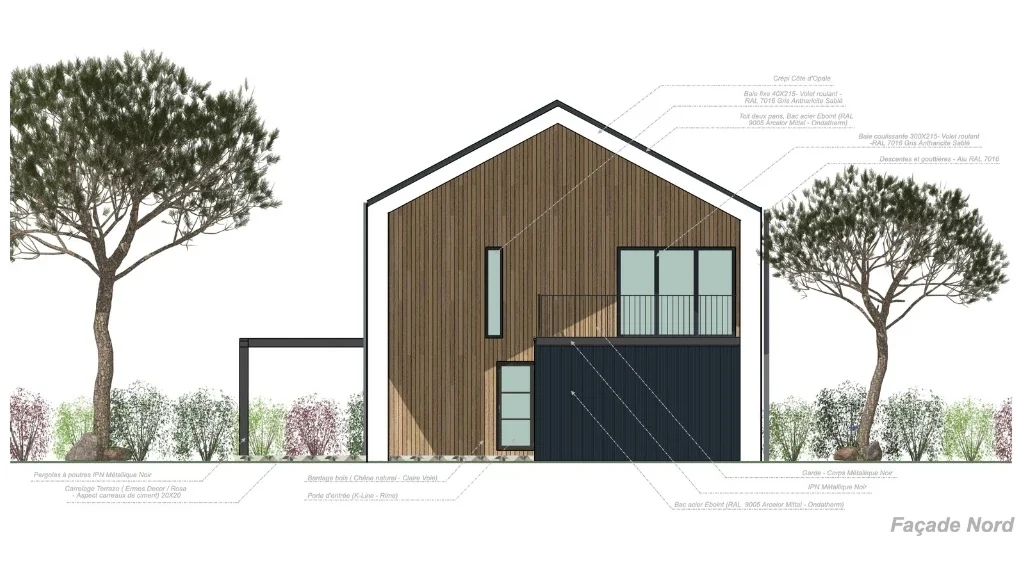Plan de Façade face Nord d'une maison contemporaine réalisé avec Cedreo