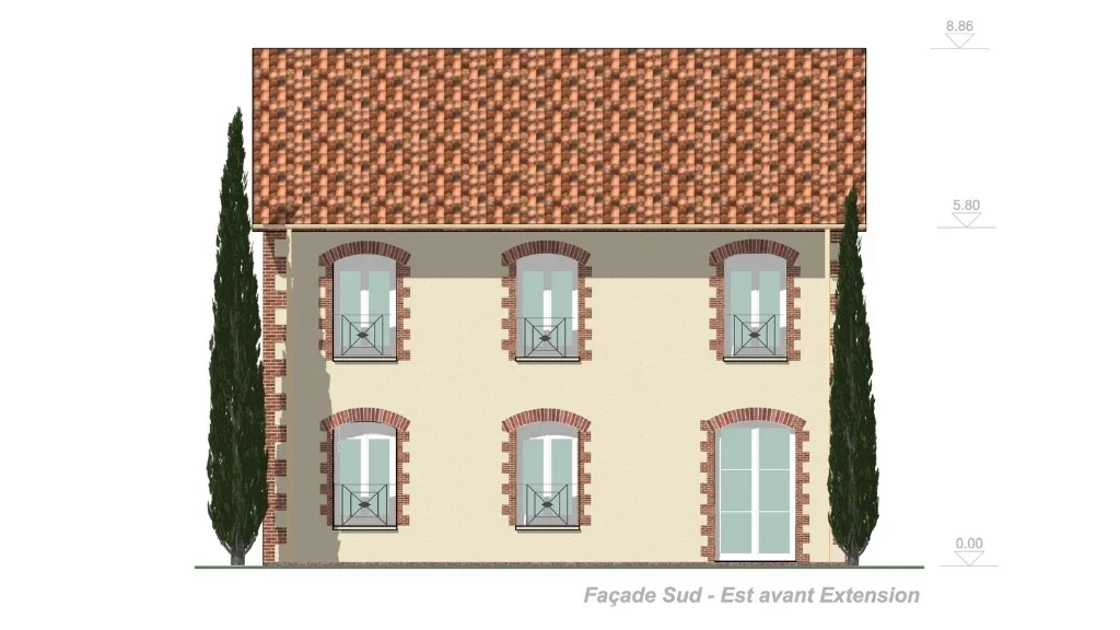 Plan de façade Face Sud Maison mitoyenne avant extension par Cedreo