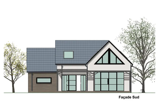 Plan de façade projeté d'une maison individuelle avec comble aménagé réaliser avec le logiciel Cedreo