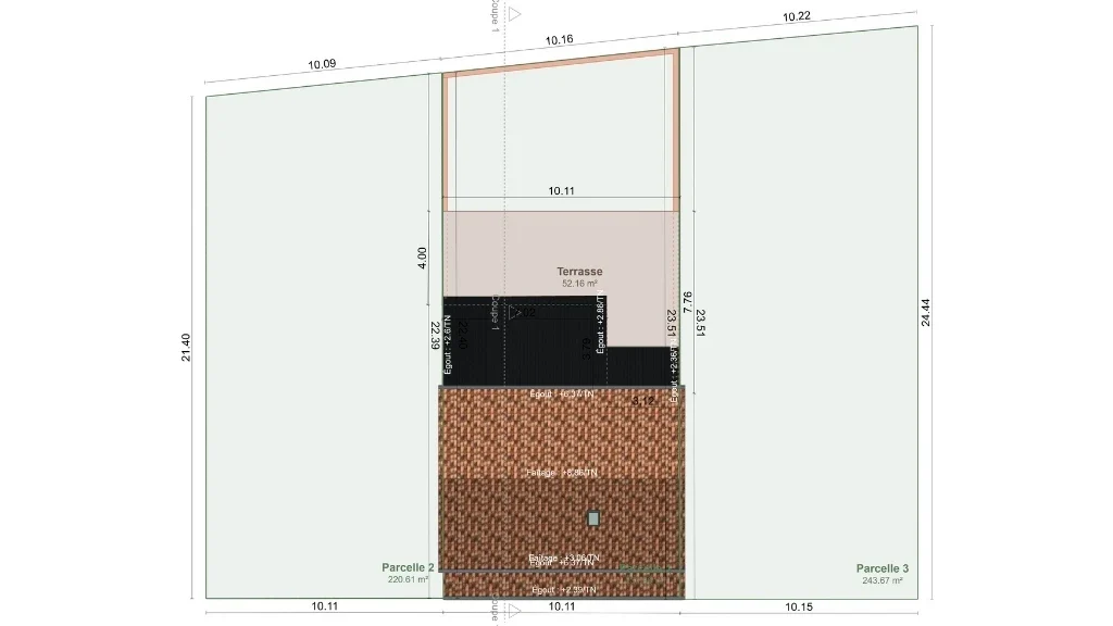plan de masse maison mitoyenne avec extension Véranda par Cedreo
