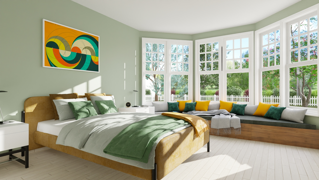 Rendu 3D photoréaliste d'une chambre avec bow window Réalisé avec le logiciel Cedreo