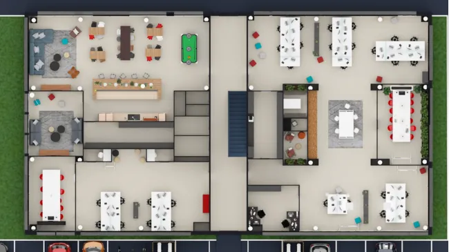 Plan 3D de locaux de bureaux réalisé avec Cedreo