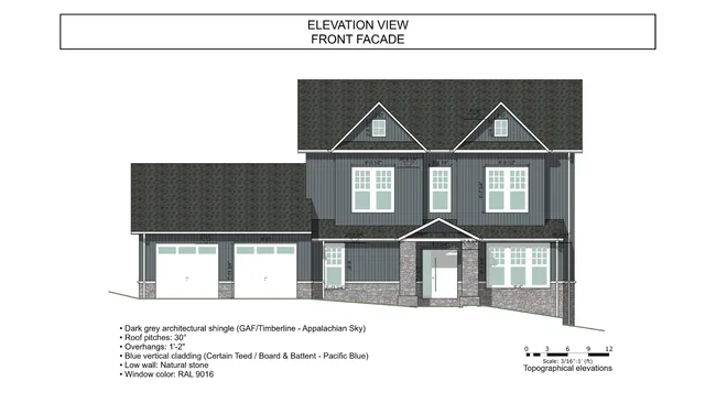 front elevation of a modern farmhouse designed by Cedreo