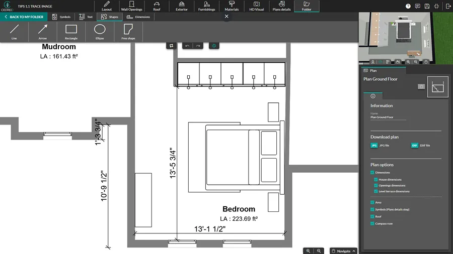 cedreo interface add dimensions
