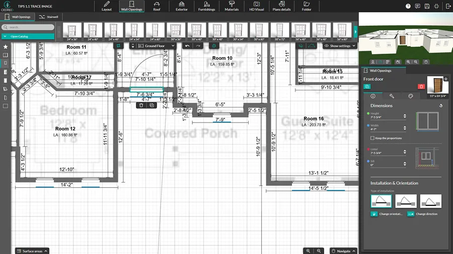 cedreo interface add doors and windows