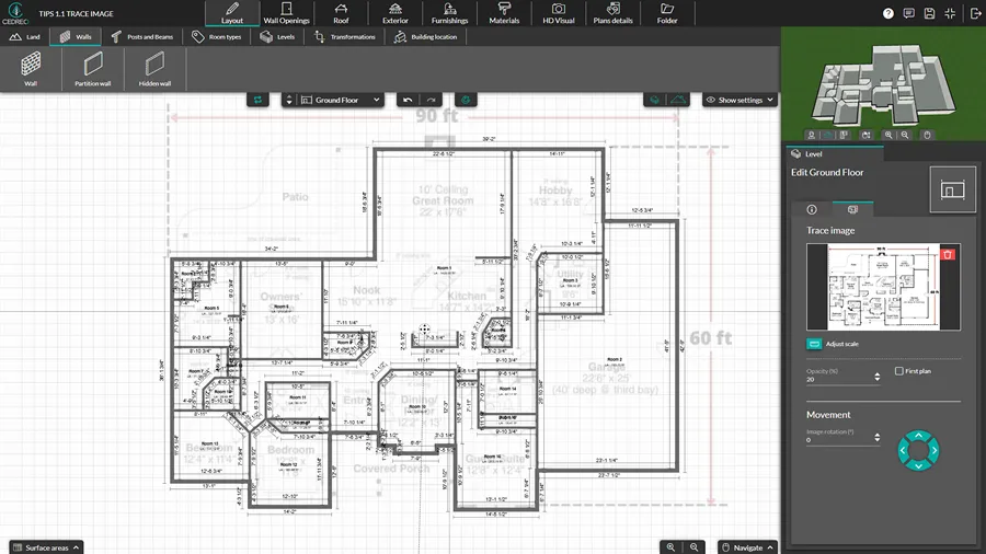 cedreo interface draw interior walls