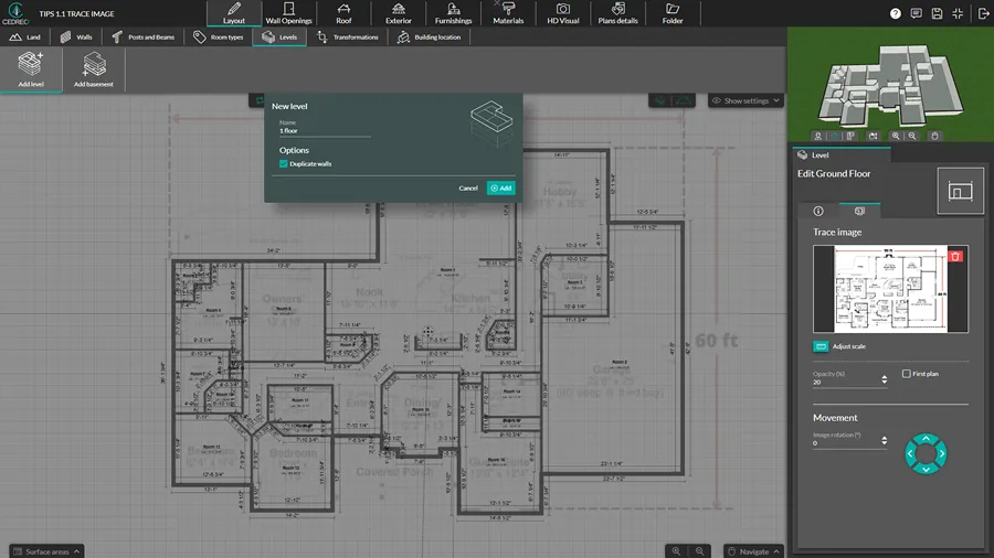 cedreo interface add level