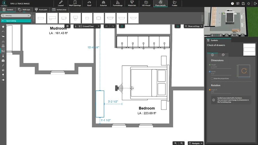 cedreo interface add fixture and furniture symbols