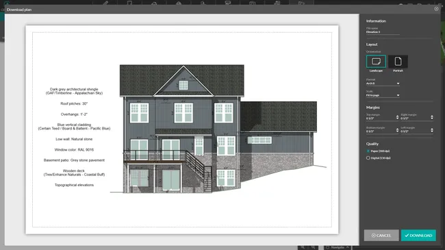 screenshot cedreo software export the elevation