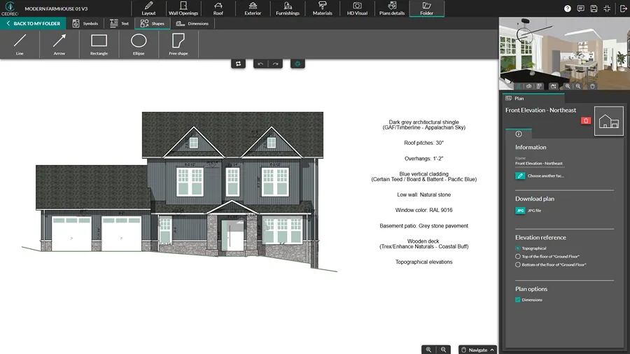 screenshot Cedreo software create elevation views