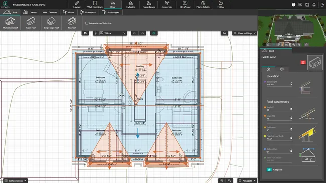 screenshot cedreo software draw the roof