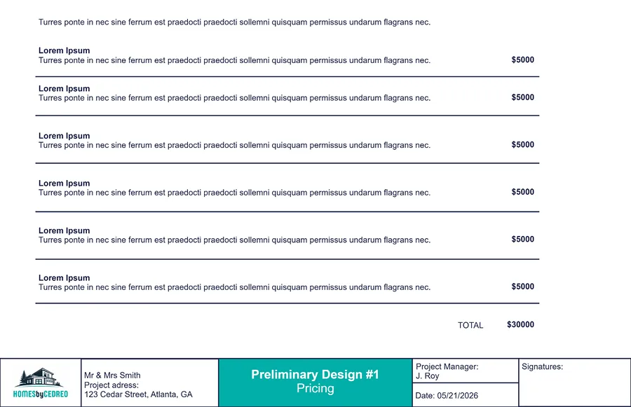 preliminary house design pricing