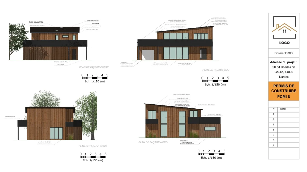 Page d'un PCMI 5 pour une maison neuve moderne en bardage bois réaliser avec le logiciel Cedreo