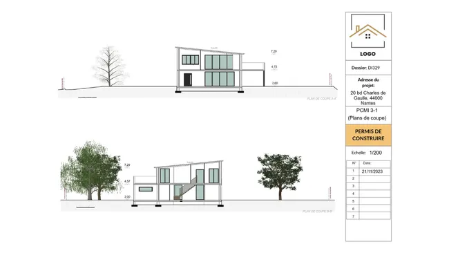 Page de permis de construire plan de coupe PCMI3 réaliser avec Cedreo