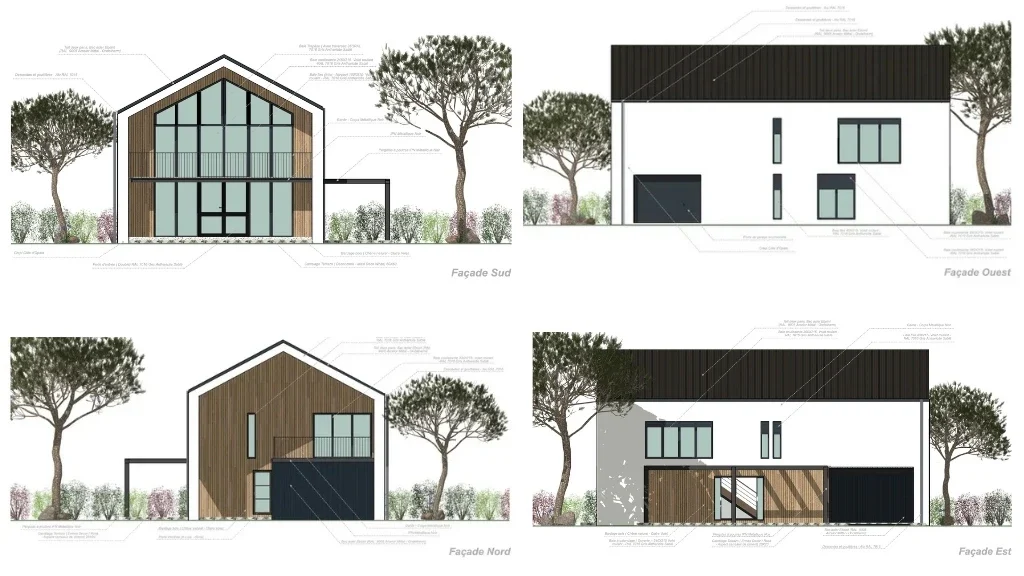 Montage de PC avec plans de façades d'une maison individuelle réaliser par Cedreo