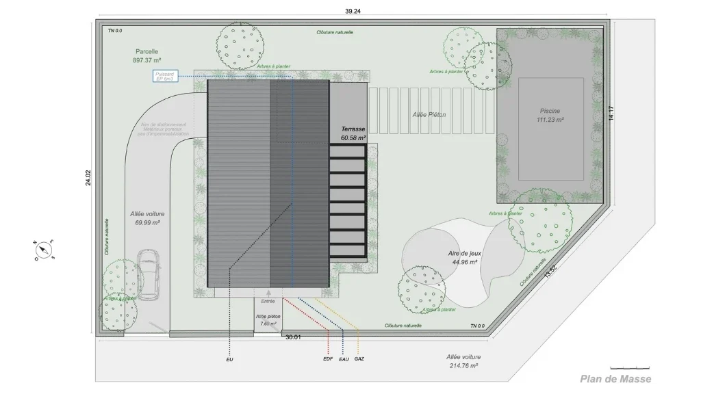 Plan de masse avec symboles et annotations réalisé avec Cedreo