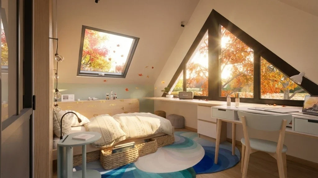 Rendu 3D d'une chambre sous combles réaliser avec l'IA de Cedreo