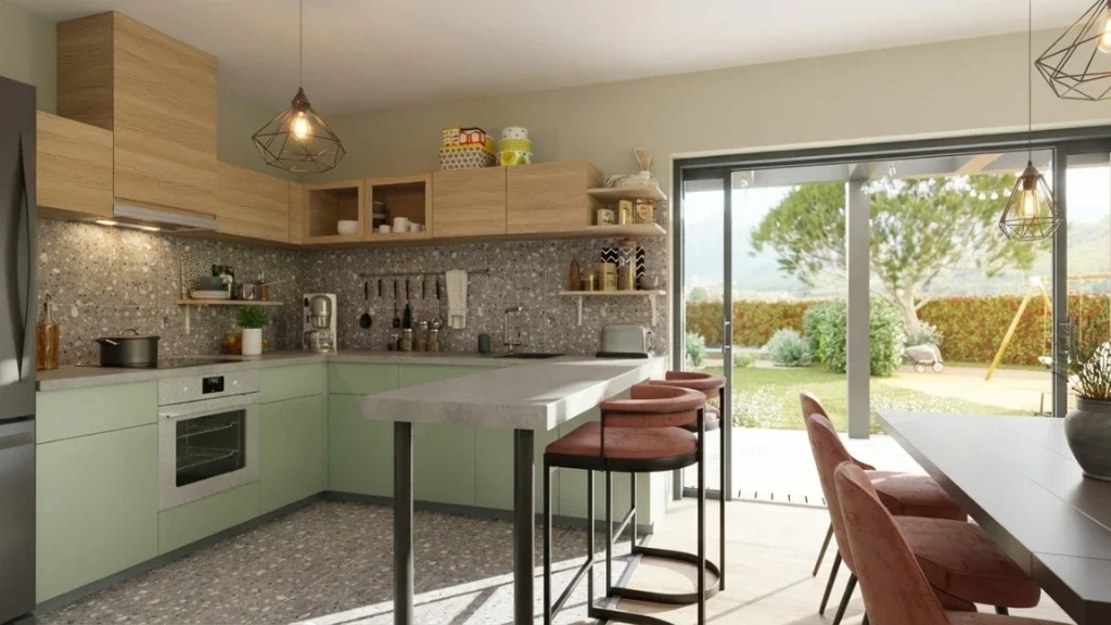 Rendu 3D photoréaliste d'une cuisine aménagée créé sur le logiciel Cedreo