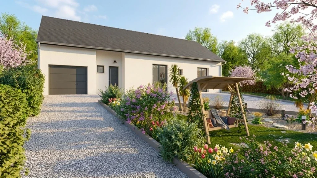 Visuel 3D d'un extérieur avec jardin paysagé d'une maison traditionnelle réalisé avec Cedreo