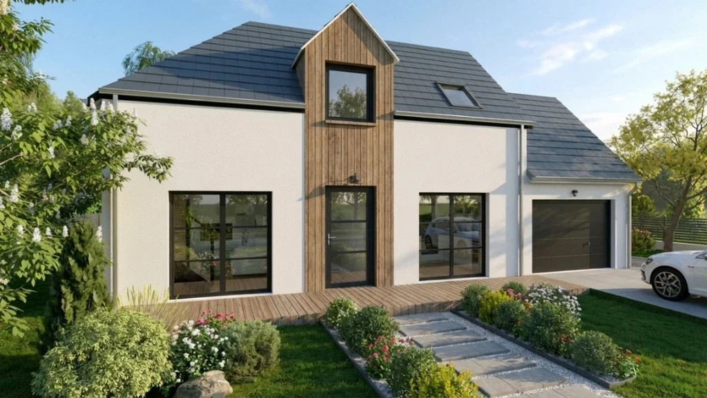 Rendu 3D photoréaliste d'une façade de maison neuve réalisé avec le logiciel Cedreo