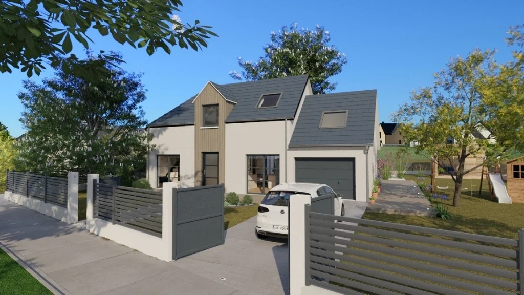 Rendu 3D extérieur d'un maison individuelle neuve réalisé avec Cedreo
