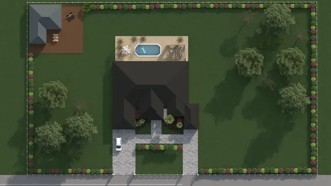 Plan d'aménagement extérieur en 3D réaliser avec le logiciel Cedreo